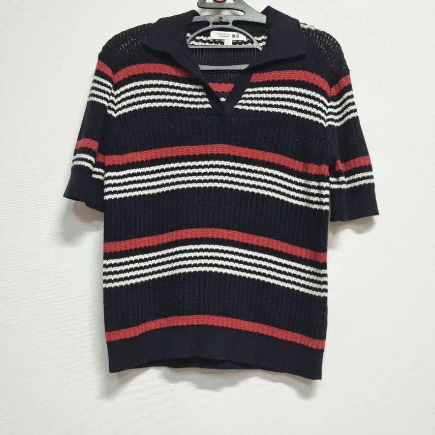 [BUNJANG] Uniqlo Striped Knit Polo Short Sleeve Shirt / 유니클로 스트라이프 니트 폴로 반팔