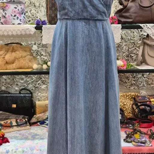 [BUNJANG] GLACIER 100% Cotton Denim Bustier Long Dress / GLACIER 면 100% 데님 뷔스티에 롱원피스 (55 66)