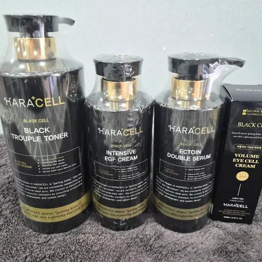 [BUNJANG] Haracell Black Trouble Toner, Intensive EGF Cream, Ecto-In-Double Serum, Volume Eye Cell Cream Set / 하라셀(무료배송)블랙토너.크림.세럼.아이크림