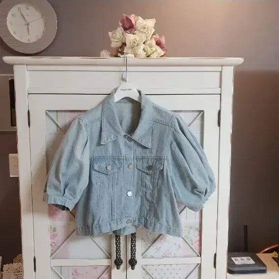 [BUNJANG] Puff Sleeve Denim Jacket (Size 55-66) / 퍼프소매 데님자켓/55-66