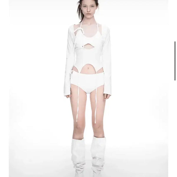 [BUNJANG] Nache 3-Piece Garter Swimsuit White / 나체 3-piece garter swim suit white