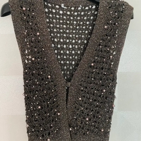 [BUNJANG] Zara Pearl Bead Knit Vest Brown / 자라 진주 비즈 니트 조끼 브라운