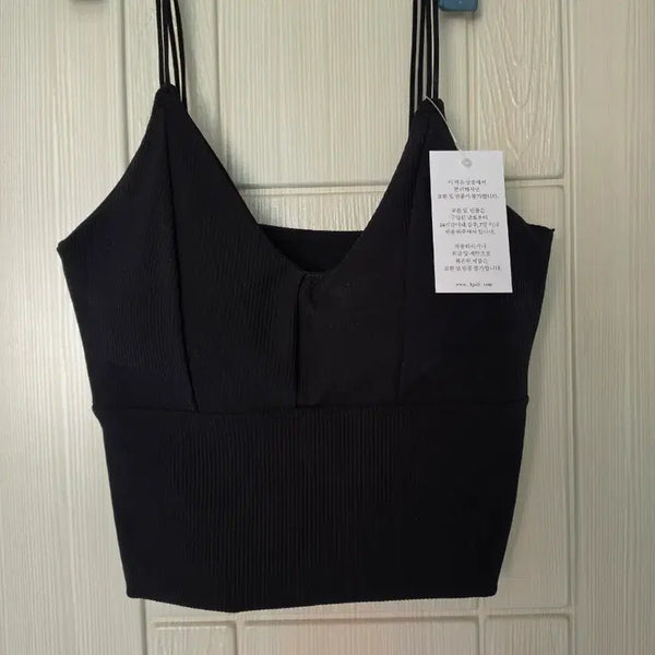 [BUNJANG] Glam.me V-Neck Ribbed Cropped Tank Top / 글램미 브이넥 골지 크롭 나시탑