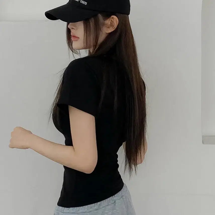 [BUNJANG] Slim Fit Half Sleeve T-Shirt / 슬림핏 허리잘록핏 팔뚝 커버 반팔티 기본티 이너티셔츠
