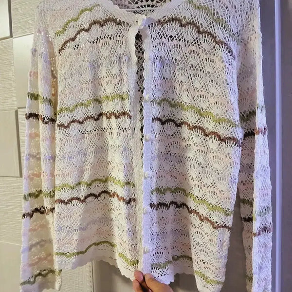[BUNJANG] Colorblock Knit Cardigan / 배색 손뜨개 가디건