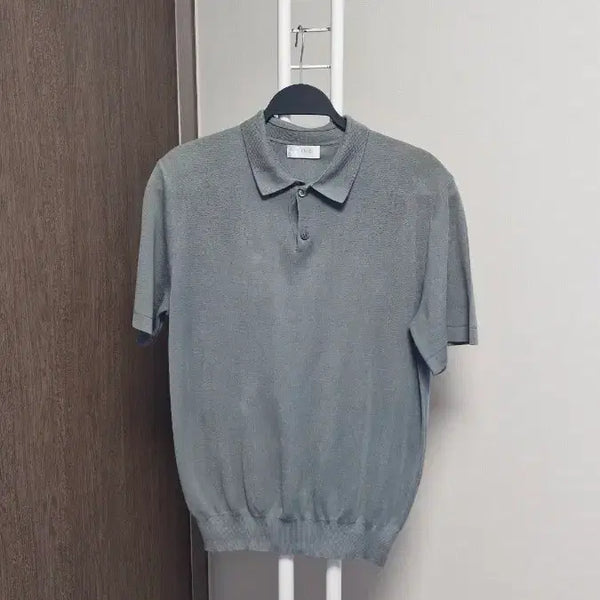 [BUNJANG] Time Homme 100% Silk Short-Sleeve Polo Knit Grey / 타임옴므(95) 실크100 반팔카라니트 그레이