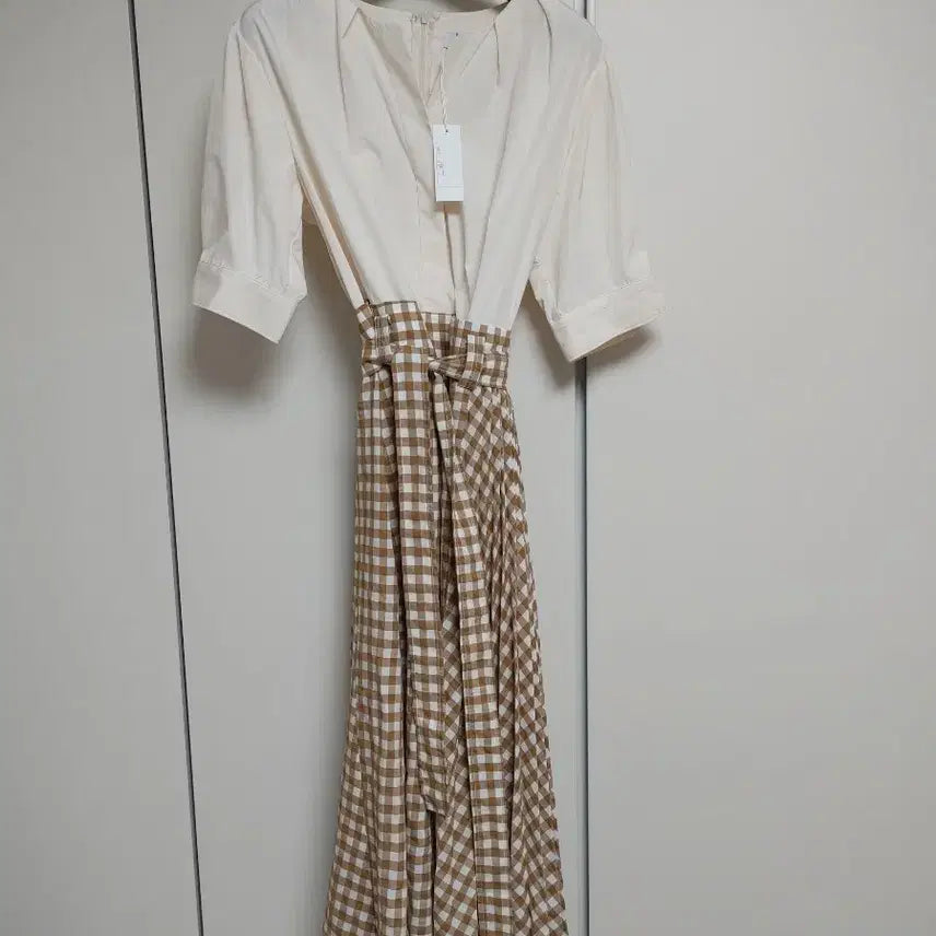 [BUNJANG] Blue ID Check Pleated Long Dress / 블루아이디 체크 플리츠원피스