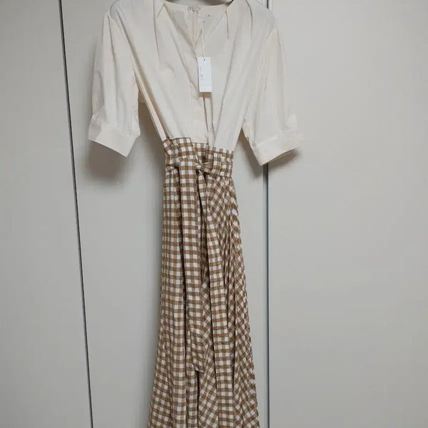 [BUNJANG] Blue ID Check Pleated Long Dress / 블루아이디 체크 플리츠원피스