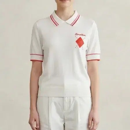[BUNJANG] Benetton Women's Size 95 Short Sleeve Collar Knit / [95]베네통 반팔 카라니트