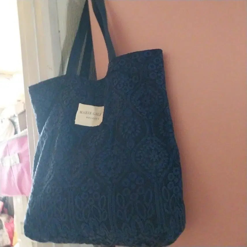 [BUNJANG] Marijillli Navy Pattern Tote Bag / 마리질리 토트백 네이비 패턴