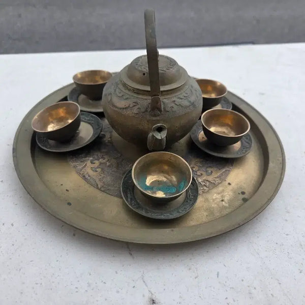 [BUNJANG] Brass Yugi Teapot, Cups, and Tray Set / 황동 유기 주전자 잔 쟁반세트