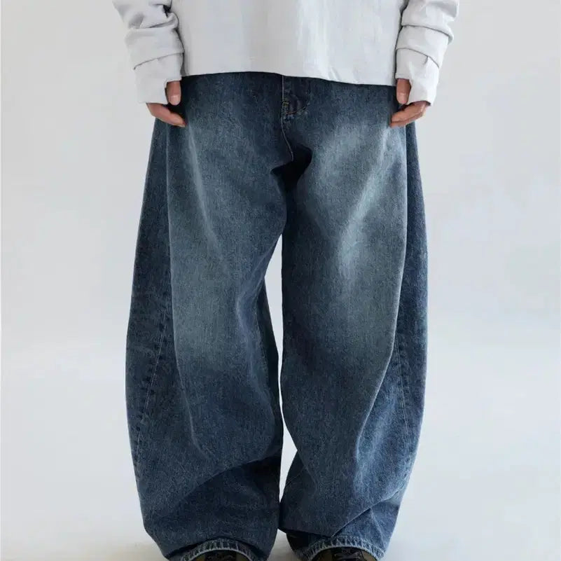 [BUNJANG] Hatching Room Wide Curve Jeans Washed Blue / [1][XS] 해칭룸 와이드커브진 워시드블루