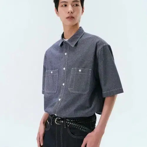 [BUNJANG] Musinsa Standard Chambray Short Sleeve Shirt 2XL / 무탠다드 샴브레이 반팔 셔츠 2xl