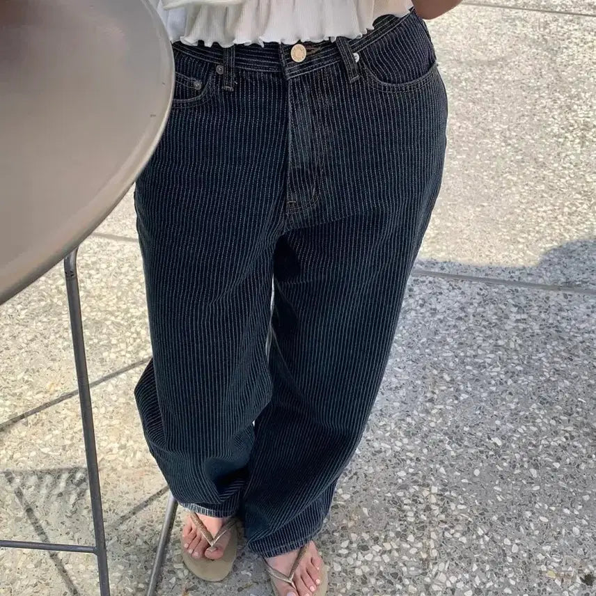[BUNJANG] Lily Cots Billie Stripe Denim Pants (S) / 릴리코츠 빌리 스트라이프 데님 팬츠 (s)