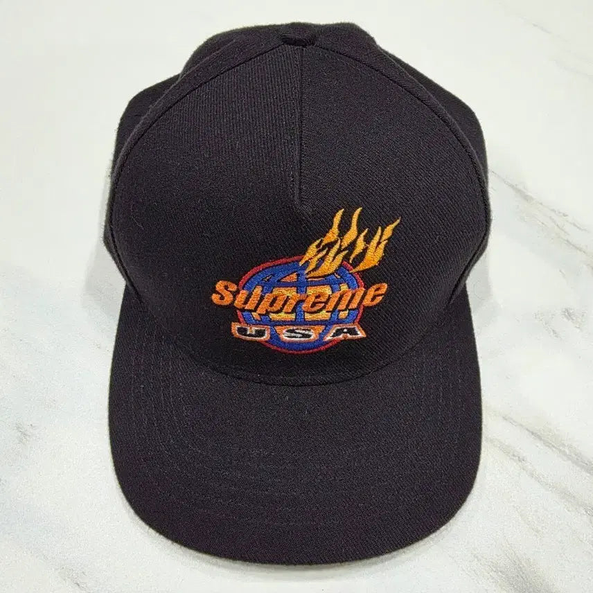 [BUNJANG] Supreme Flame Earth Cap Black / 슈프림 불꽃 지구 캡 블랙