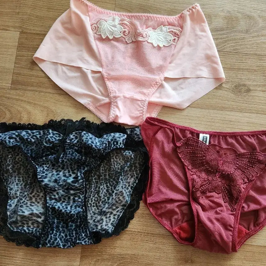 [BUNJANG] 3-Piece Panty Set (Pink, Black, Burgundy) / 팬티 3종 세트 핑크/블랙/버건디