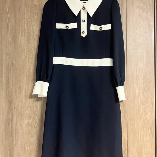 [BUNJANG] LYNN Navy Midi Dress with White Accents / 린 LYNN 네이비 원피스