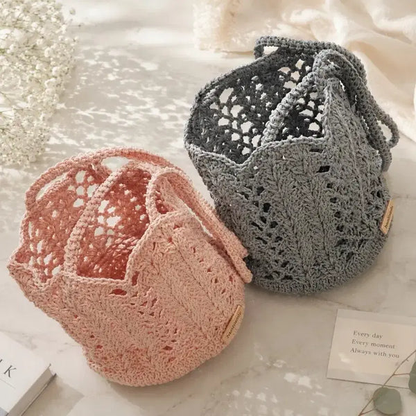 [BUNJANG] Handmade Linen Knit Shoulder Bag / 핸드메이드 린넨 뜨개 가방  숄더백(핑크/그레이)