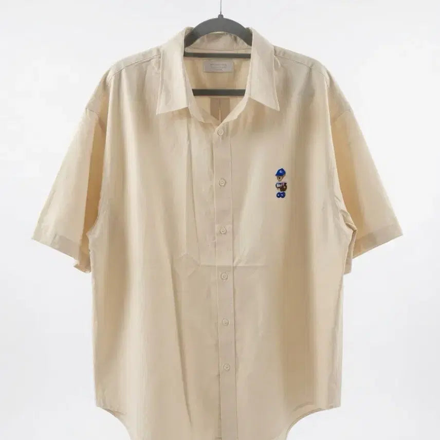[BUNJANG] Oversized Beige Shirt with Bear Embroidery / 새상품 빅사이즈 베이지 셔츠 곰돌이 자수