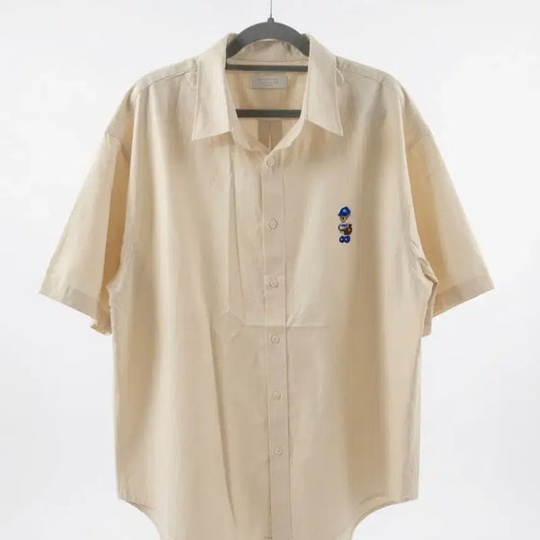 [BUNJANG] Oversized Beige Shirt with Bear Embroidery / 새상품 빅사이즈 베이지 셔츠 곰돌이 자수