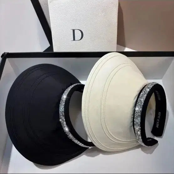 [BUNJANG] Women's Wide Brim Sun Hat with Cubic Decoration / ㅅ썬캡 여성 여름 챙 넓은 모자 큐빅 장식