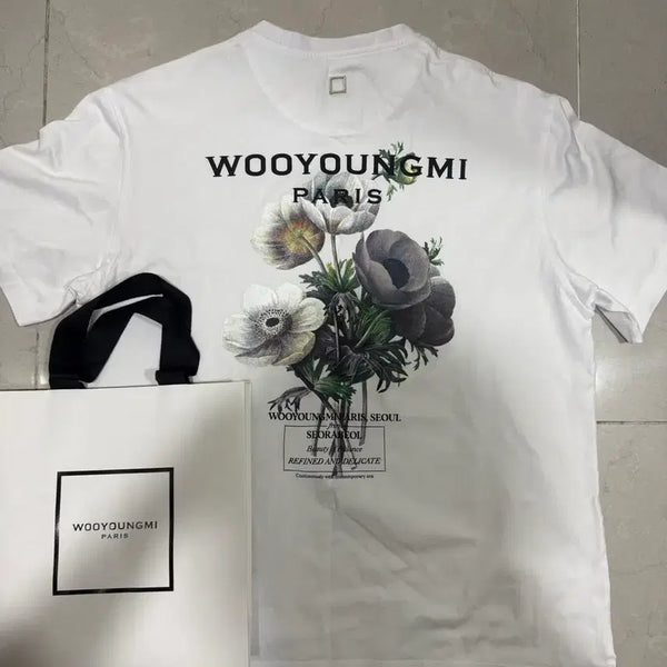 [BUNJANG] WooYoungmi White Flower Short Sleeve T-Shirt / [당일출고,48사이즈] 우영미 화이트 플라워 반팔