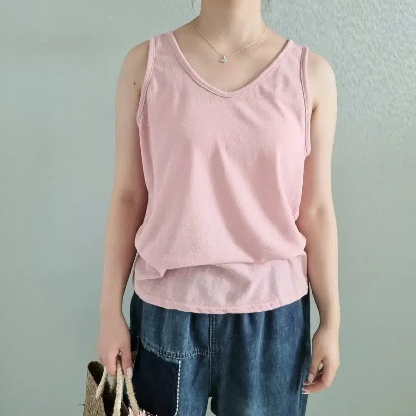 [BUNJANG] Linen Sleeveless Top - Pink / 린넨 핑크색 민소매