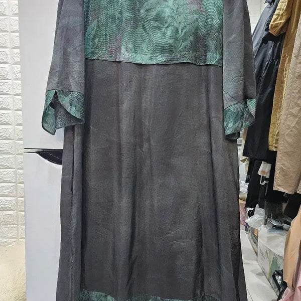 [BUNJANG] Green Color-Block Rayon Long Dress (Unworn) / 그린 배색 레이온 롱 원피스 (미착용)