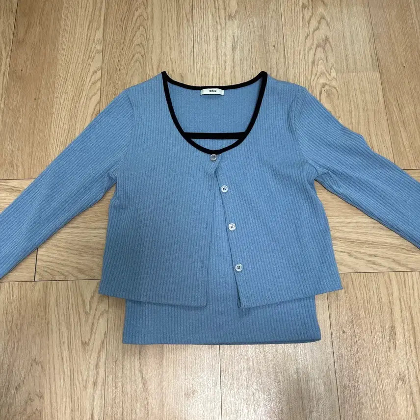 [BUNJANG] BIND Blue Rib Knit Cardigan Set / BIND 바인드 블루 리브 니트 가디건 세트