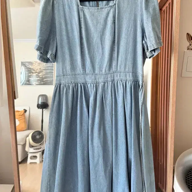 [BUNJANG] Maven's Blue Denim Square Neck Puff Sleeve Long Dress / [메이빈스]청 데님 스퀘어넥 퍼프소매 원피스