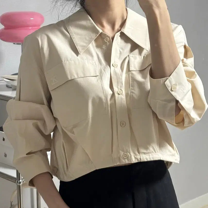 [BUNJANG] It Michaa Beige Cropped Shirt Size 66 / 잇미샤 베이지 크롭 셔츠 (66) 새제품