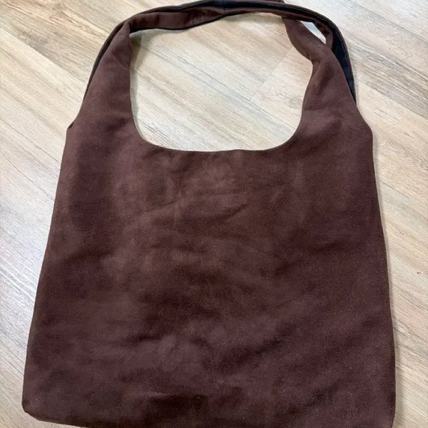 [BUNJANG] Faux Suede Shoulder Bag Brown / faux 스웨이드 숄더백 브라운