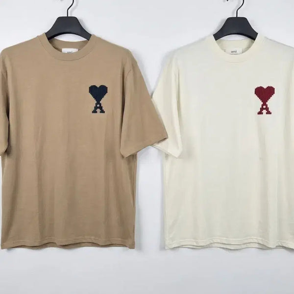 [BUNJANG] AMI Big Logo Unisex Basic T-Shirt (Beige/White) / 아미빅로고 남여공용 기본반팔티 (베이지/화이트)