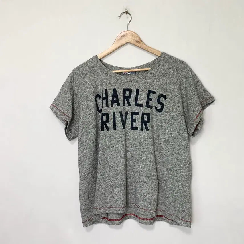 [BUNJANG] BEAMS Heart Japanese Vintage Big Lettering Printing Stitchline Short-Sleeve T-Shirt Gray / 빔즈 하트 일본 빈티지 빅레터링 프린팅 스티치라인 반팔티셔츠 그레이