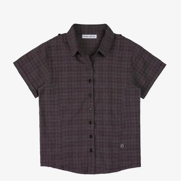 [BUNJANG] Hebism Check 2-Way Short-Sleeve Shirt Charcoal / 해비즘 CHECK 2-WAY 반팔 셔츠 차콜
