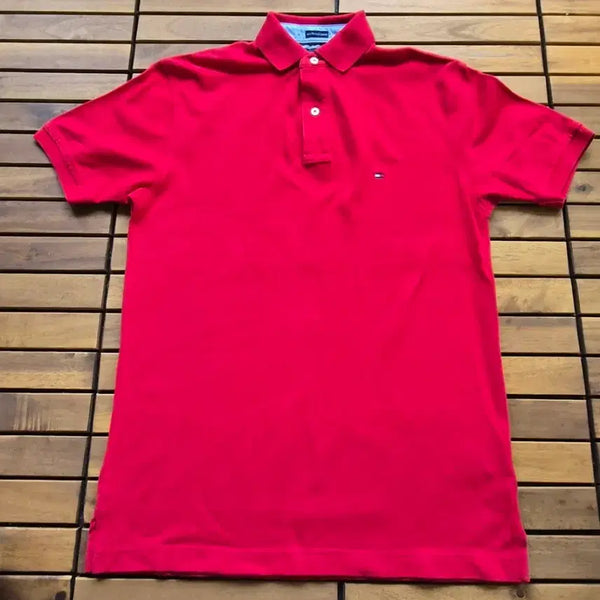 [BUNJANG] Tommy Hilfiger Basic Logo Short Sleeve Polo Shirt Red / 타미힐피거 기본 로고 반팔 카라티 셔츠 레드