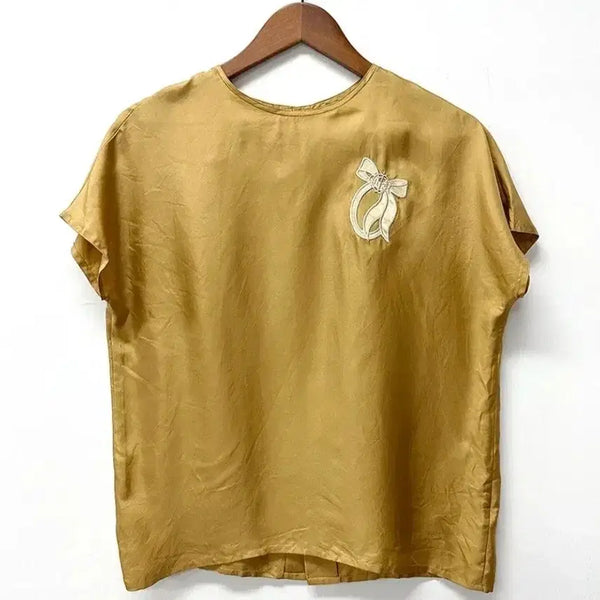 [BUNJANG] Christian Dior Ribbon Embroidered Short-Sleeve Blouse / 크리스찬 디올 리본 자수 반팔 블라우스M