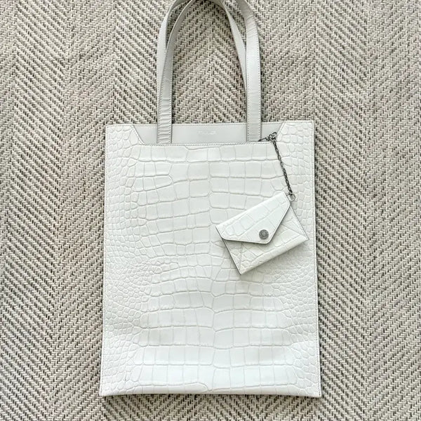 [BUNJANG] Konamor Crocodile Pattern Tote Bag White / 코나모르 흰색  악어 무늬 토트 백