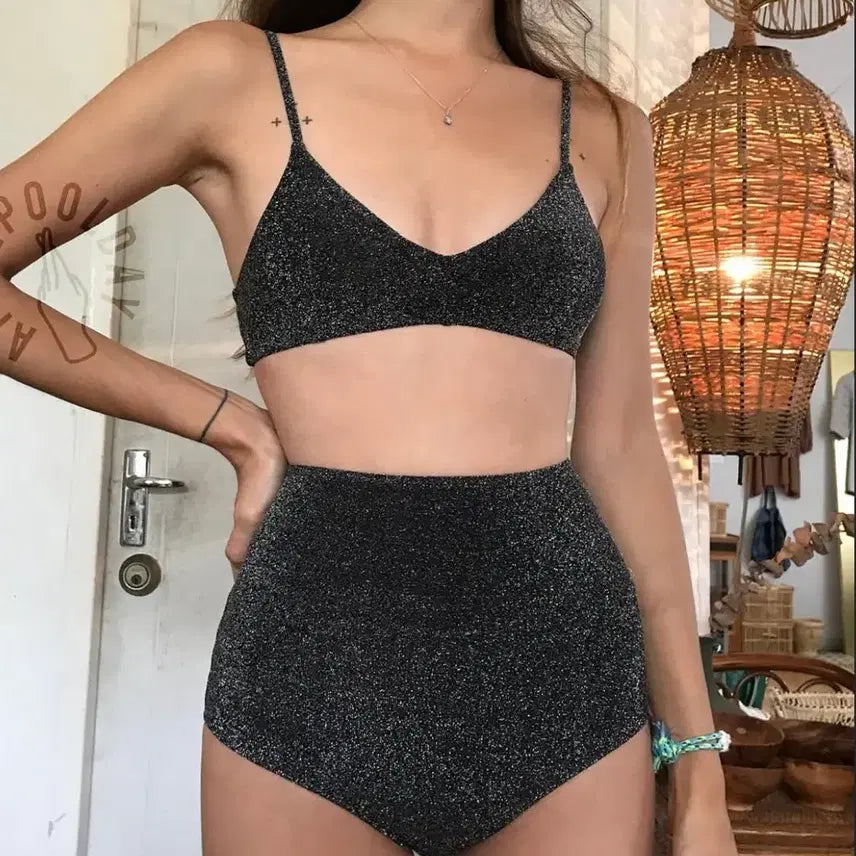 [BUNJANG] Aprilpoolday Daisies Lurex Bikini Set Black / Aprilpoolday 에이프릴풀데이 데이지 스윔웨어 세트