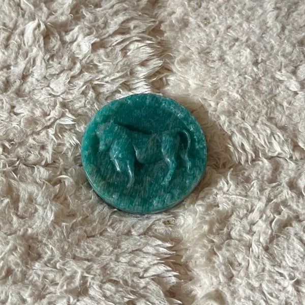 [BUNJANG] Natural Amazonite Ox Carving Stone / 천연원석 아마조나이트 황소 카빙 원석