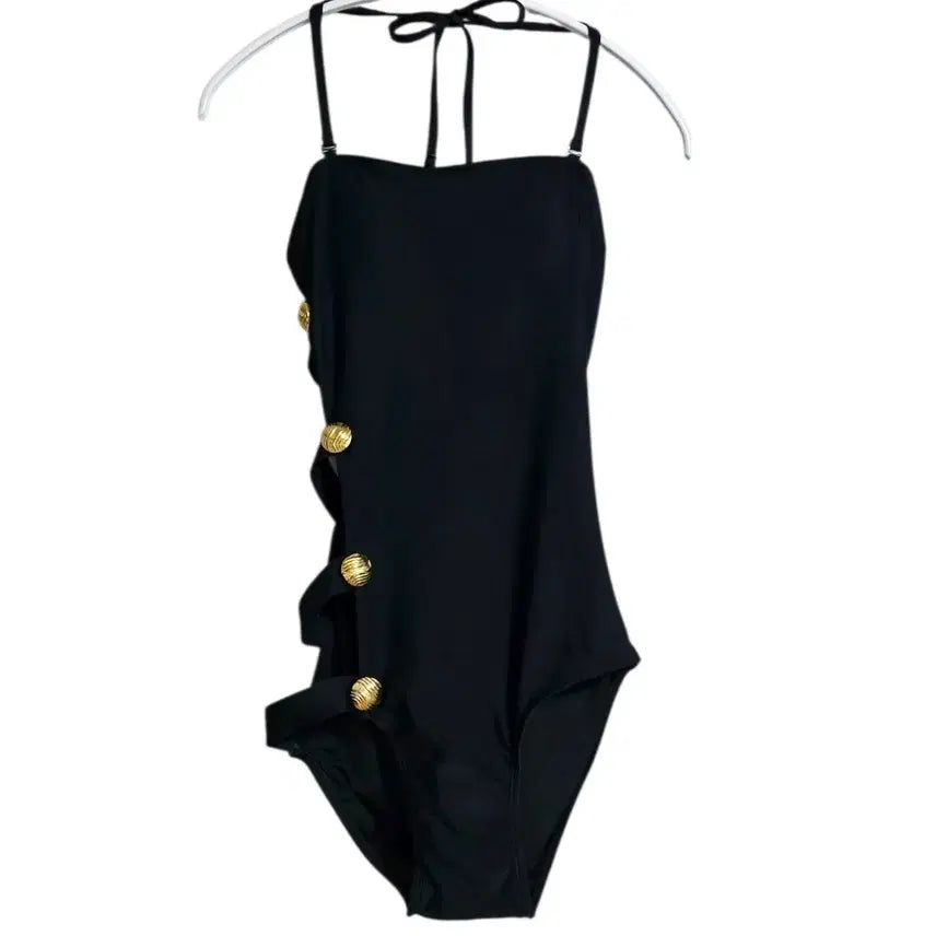 [BUNJANG] Black Gold Button Monokini Swimsuit / 골드버튼 모노키니 수영복 (새상품)