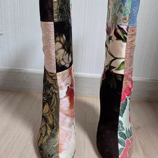 [BUNJANG] Dolce & Gabbana Patchwork Floral Ankle Boots / 돌체앤 가바나 패치워크 플로럴 앵클 부츠