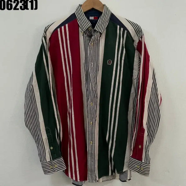 [BUNJANG] Tommy Hilfiger Striped Logo Shirt - Size L / 타미힐피거 셔츠 L 월계수 마크