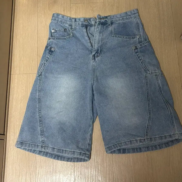 [BUNJANG] Wide Denim Bermuda Shorts M / 와이드 연청 데님 버뮤다 팬츠 m