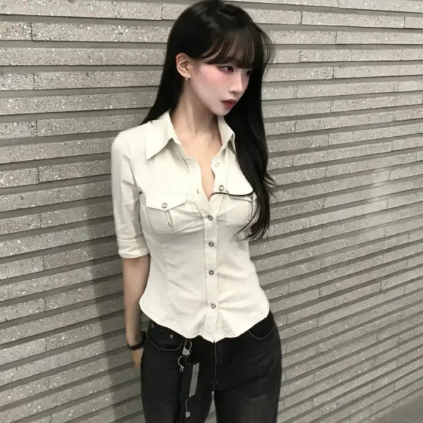 [BUNJANG] Pocket Button Slim Fit Short Sleeve Shirt / (새옷) 포켓 버튼 슬림핏 셔츠반팔티