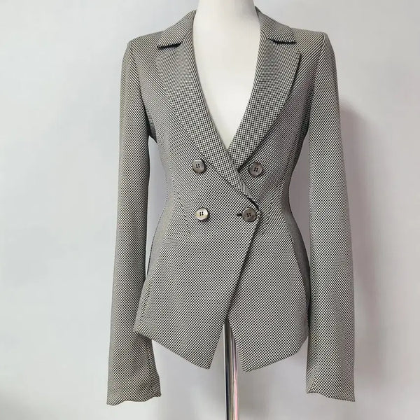 [BUNJANG] Emporio Armani Women's Double-Breasted Houndstooth Jacket (Italian Made, Size 38) / [정품] 엠포리오 아르마니 여성 더블 자켓 이태리산 38