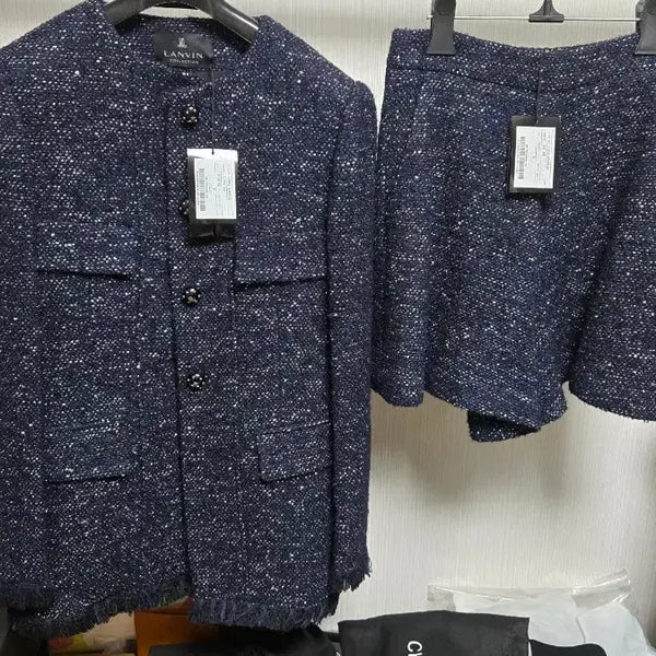 [BUNJANG] Lanvin Tweed Jacket and Shorts Set Navy / 랑방 트위드 자켓 세트 네이비