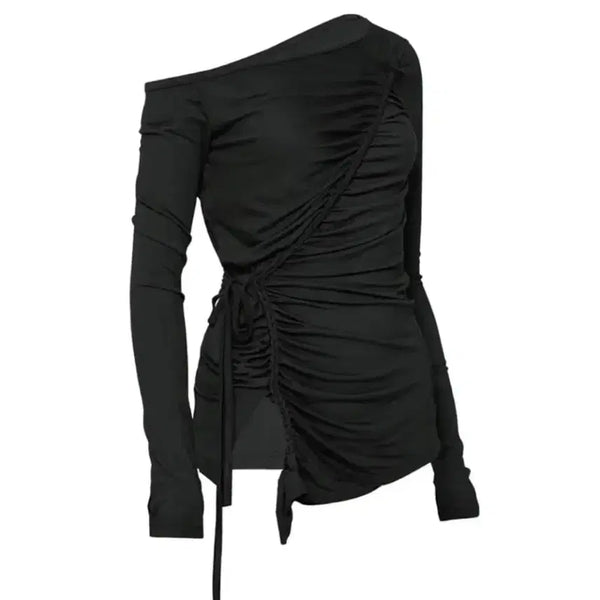 [BUNJANG] Flare Up Twisted One-Shoulder Long Sleeve / 플레어업 Twisted One-Shoulder Long Sleeve