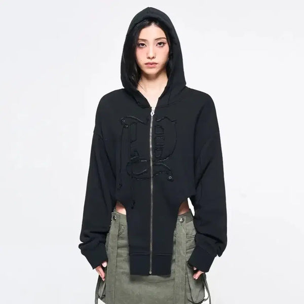 [BUNJANG] YEEL Back Tie Zip-Up Black / 와이이이엘 yeel 백 타이 집업 블랙