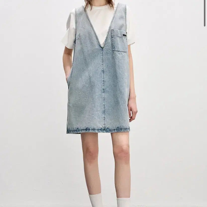 [BUNJANG] SYSTEM Denim Crop Top and Dress Set / 시스템 워시드데님드레스, 하프슬리브밴딩 탑  세트